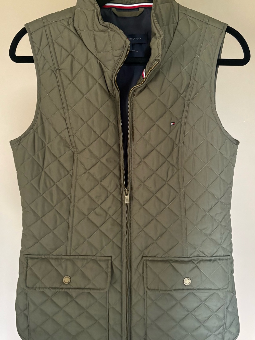 Tommy Hilfiger Women’s Quilted Olive - Thyme Green Sleeveless Zip Front Vest